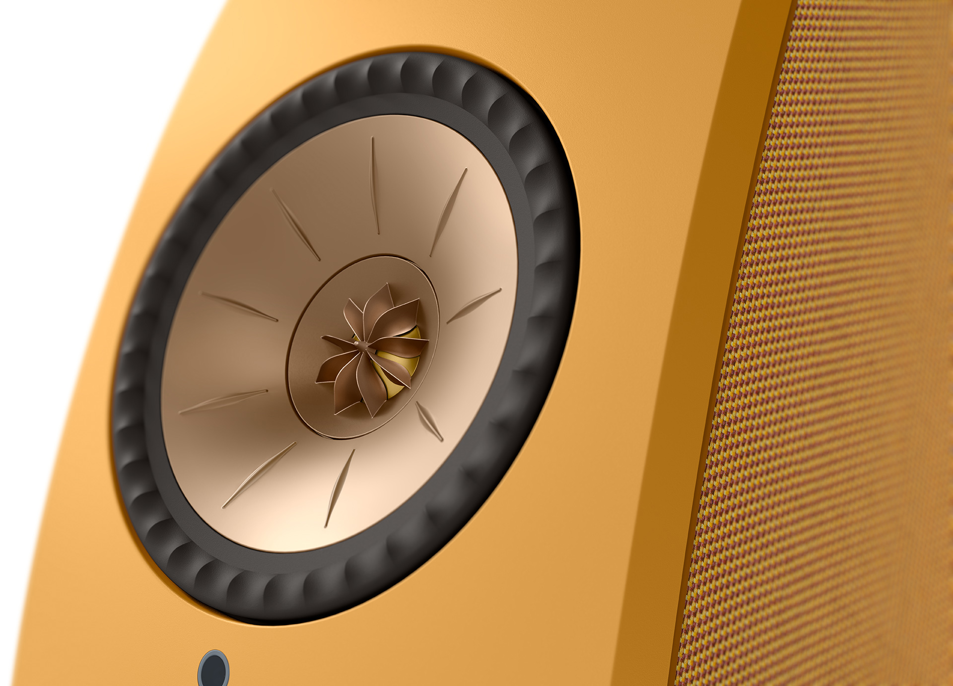 Kef LSX II Amber Haze – zbliżenie współosiowego przetwornika Uni-Q